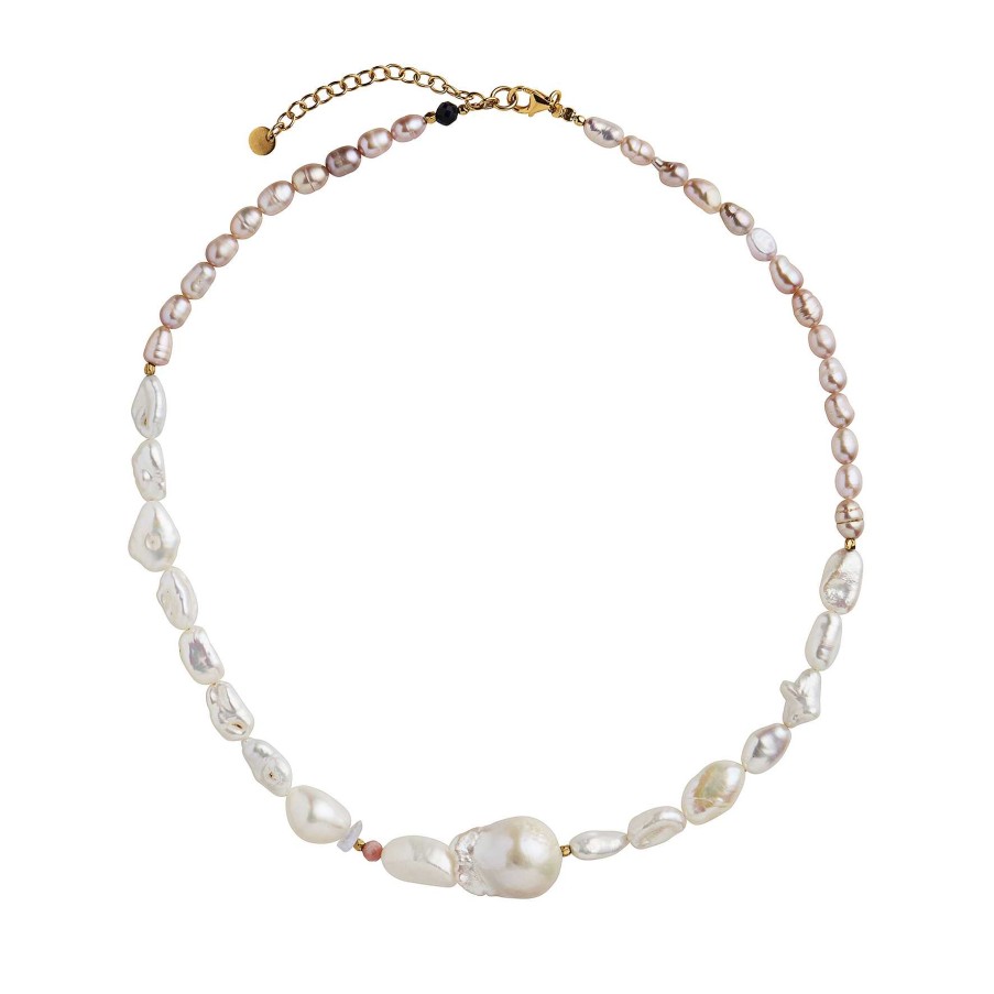 Halsk Der STINE A Jewelry | Chunky Glamour Pearl Necklace - White & Rose