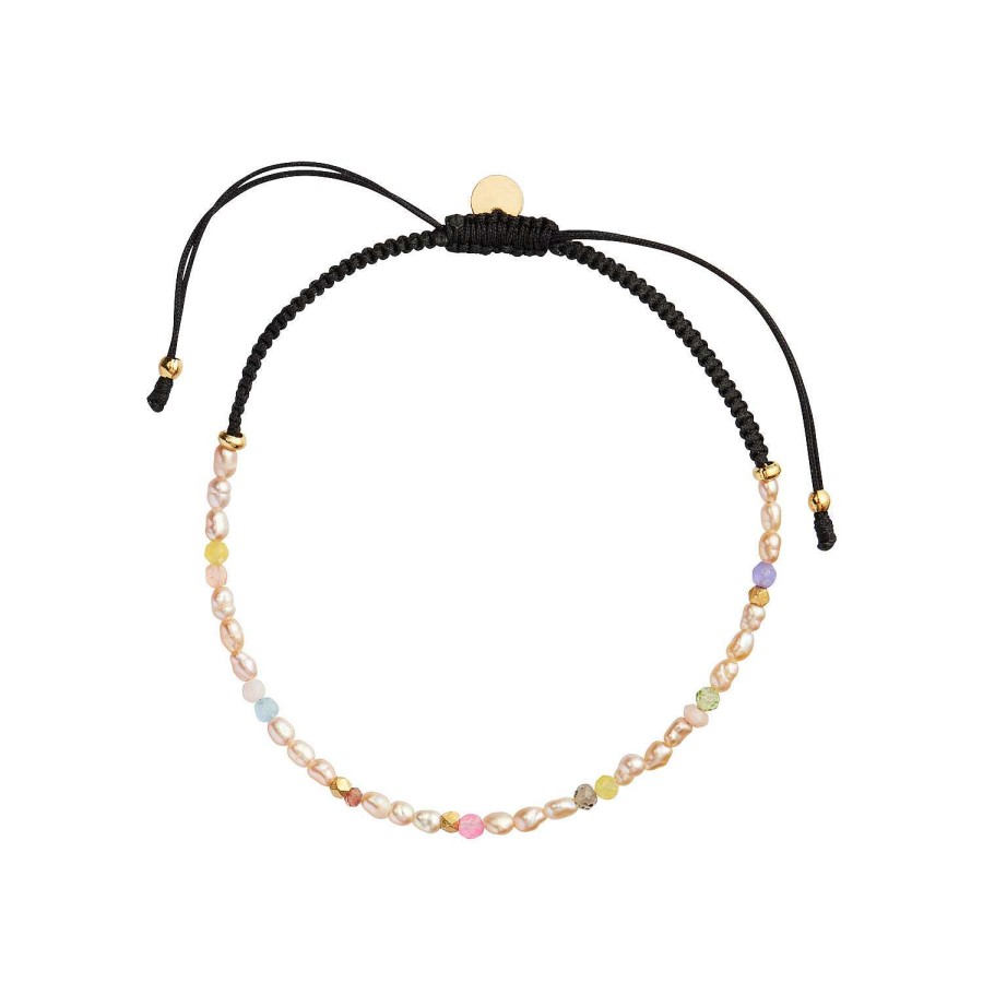 Armb Nd STINE A Jewelry | Confetti Pearl Bracelet With Beige And Pastel Mix With Black Ribbon