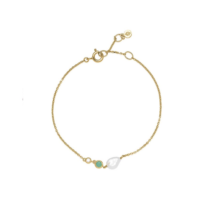 Armb Nd Izabel Camille | Leonora Bracelet With Freshwater Pearl And Green Stone